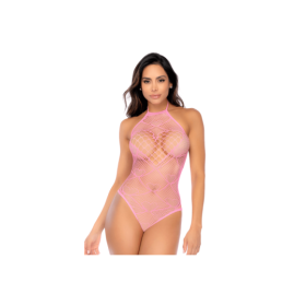 Body rose en résille à motif cœur - Mapalé